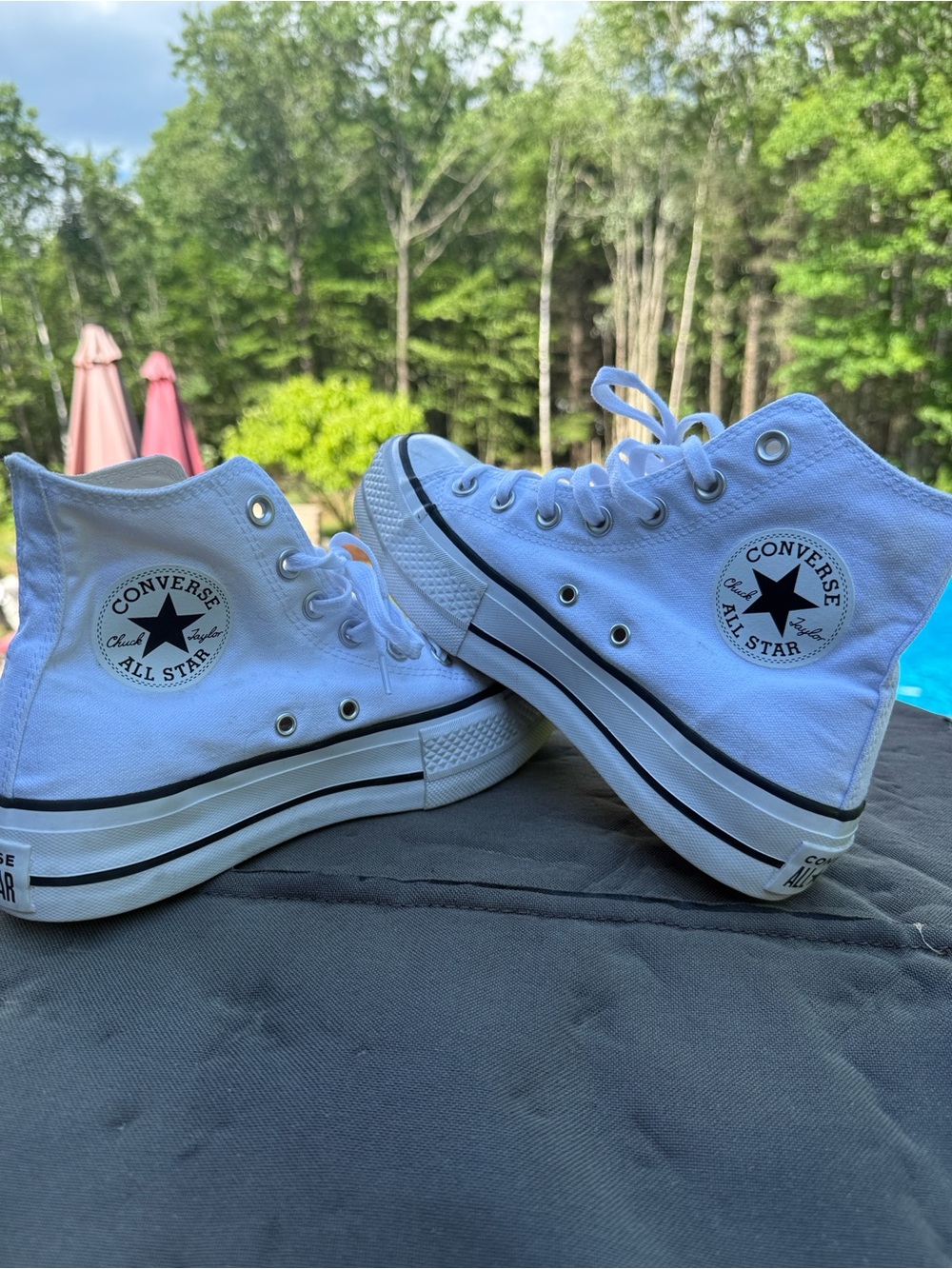 Converse White High Top Platform Sneakers with Black Trim